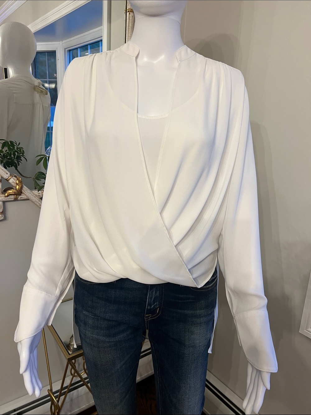 White Draped Wrap Front Blouse - Women